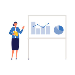 Illustration of working business person. Woman having presentation.