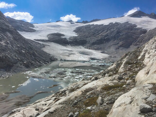 lares glacier retreating in a day of summer