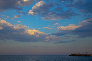 blue cloudy sunset on the beach