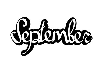 September, isolated sticker, calligraphy lettering design template, vector illustration