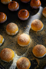 Fresh out of the oven delicious egg yolk pastry, in the room

