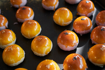 Fresh out of the oven delicious egg yolk pastry, in the room

