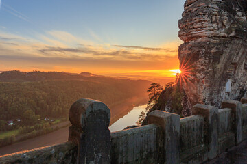 Scenic view from the Bastei bridge during sunset