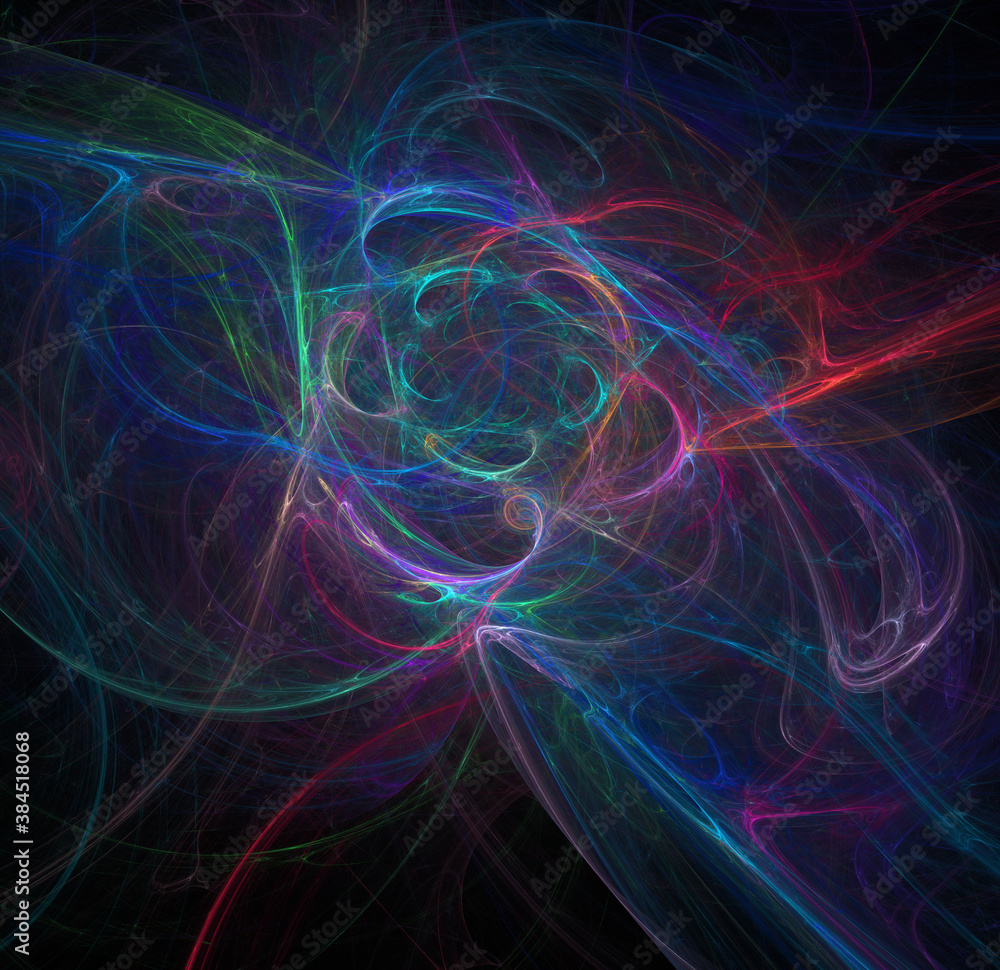 Poster 3d visualization and isolated abstract fractal on a black background. the abstract computer is gener