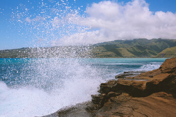 The waves hit the coast, China Walls, Oahu, Hawaii