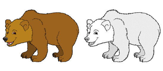 cartoon sketch scene with bear on white background - illustration
