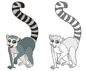 cartoon happy scene with sketch lemur animal - illustration © agaes8080