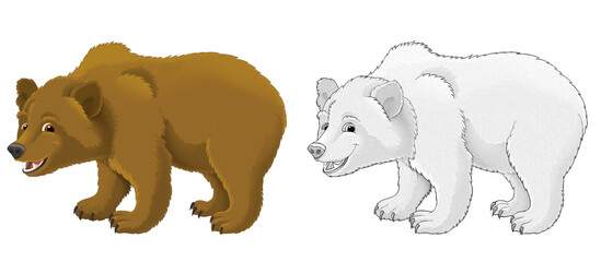 cartoon sketch scene with bear on white background - illustration