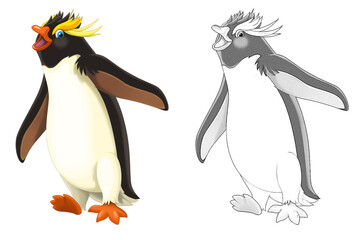 Cartoon animal penguin bird with sketch - illustration