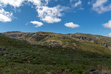 View from the top of the mountains of the Serra da Estrela natural park, Star Mountain Range, mountain landscape