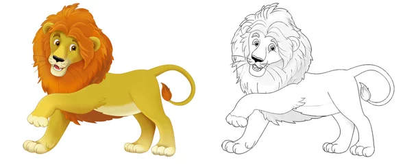 Fotobehang cartoon scene with lion cat animal with sketch - illustration © agaes8080