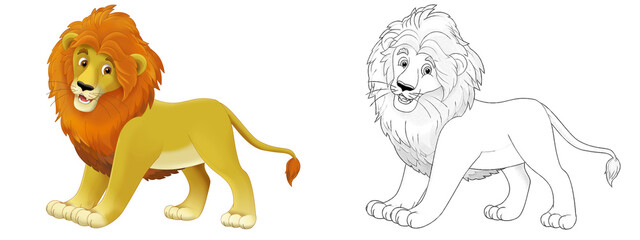 cartoon scene with lion cat animal with sketch - illustration