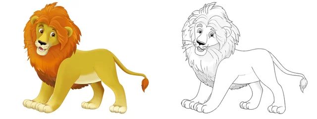 Foto op Plexiglas cartoon scene with lion cat animal with sketch - illustration © agaes8080
