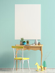 Iinterior design in shabby chic style. Mock up poster. 3D illustration.