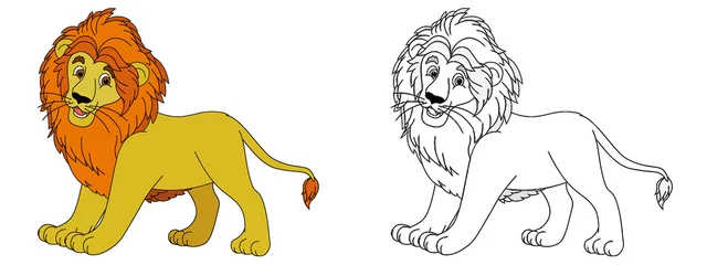 Wandaufkleber cartoon scene with lion cat animal with sketch - illustration © agaes8080