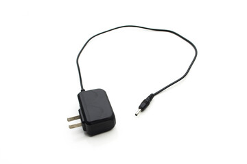 Phone charger adapter on white background.