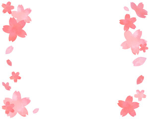 桜の花びら　フレーム　水彩風のベクターイラスト