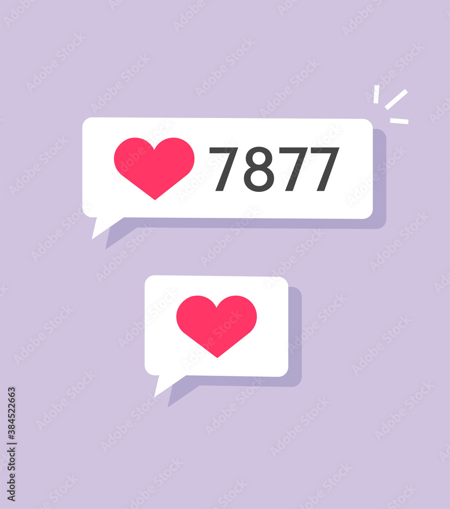 Poster like notice icon vector, social media network notification bubble with heart counter ui design eleme