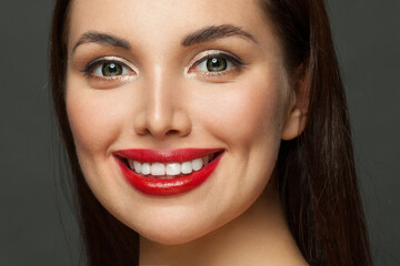 Cute woman smile with white teeth, woman face close up