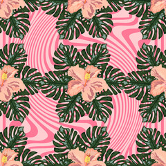 hand draw tropical flower,blossom cluster seamless pattern background