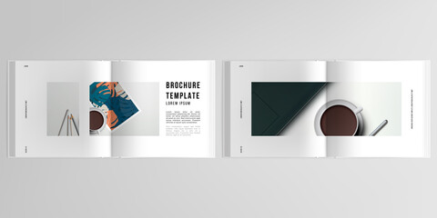 3d realistic vector layout of cover mockup design templates for bifold square brochure, cover design, book design, magazine, brochure cover. Home office concept, study or freelance, working from home.