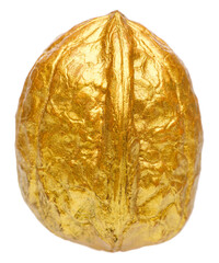 Golden nut christmas decoration isolated on white background