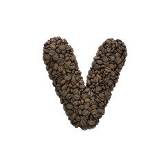 Coffee letter V - Small 3d roasted beans font - Suitable for Coffee, energy or insomnia related subjects