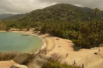 The stunning beaches and mountains of Parque Nacional Natural Tayrona in Santa Marta region of...