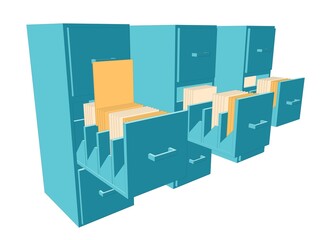 Three filing cabinets in one row on white