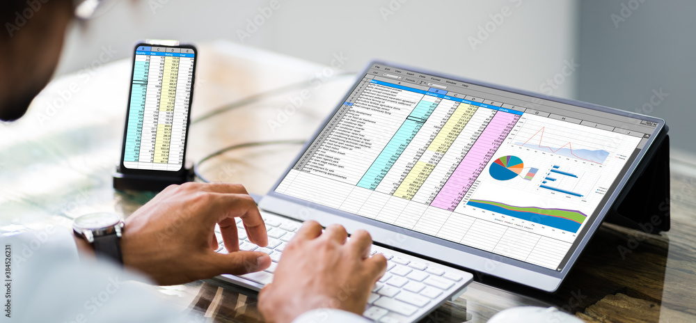 Poster Analyst Employee Using Spreadsheet Software On Phone