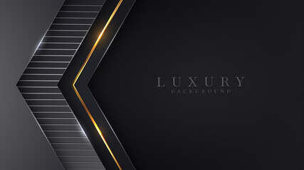 Obraz premium Luxury abstract background, golden lines on dark, modern black backdrop concept 3d style. Illustration from vector about modern template deluxe design.