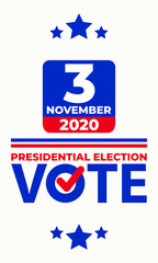 2020 United States of America Presidential Election banner. Election banner Vote 2020 with Patriotic Stars. November 3. Social media banner. Vector EPS 10