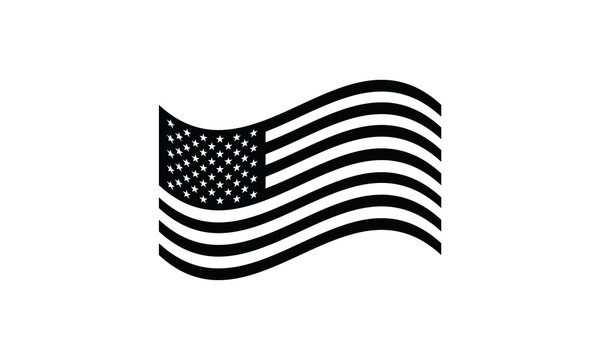 USA flag black and white waving, U.S., America, United States vector illustration