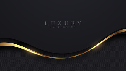 Luxury abstract background, golden lines on dark, modern black backdrop concept 3d style. Illustration from vector about modern template deluxe design.