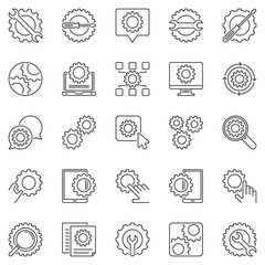 Settings outline icons set. Vector Cog Wheel and Gear line signs. Maintenance or Setup concept symbols