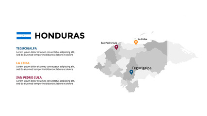 Honduras vector map infographic template. Slide presentation. Global business marketing concept. North America country. World transportation geography data. 