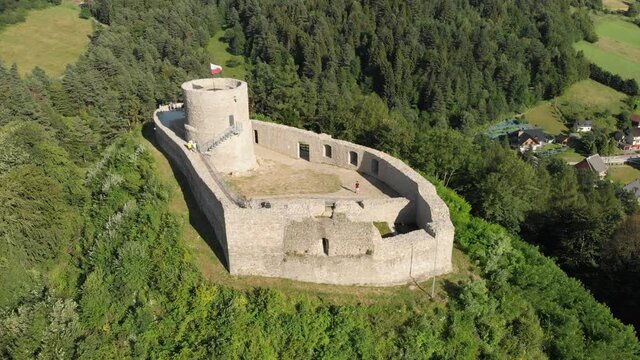 Castle in mountains in summer. Village Rytro, Poland.