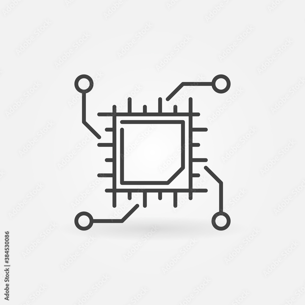 Poster chip or processor vector concept icon or sign in outline style