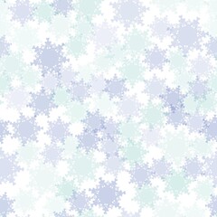 Blue transparent snowflakes fly on a white background.