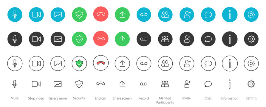 Set Video Call Icon Simple Flat Design.