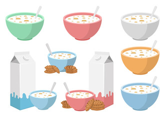 Bowl of cereals with milk vector design illustration isolated on white background