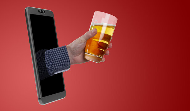 smartphone, hand and beer - real picture and 3D rendering	
