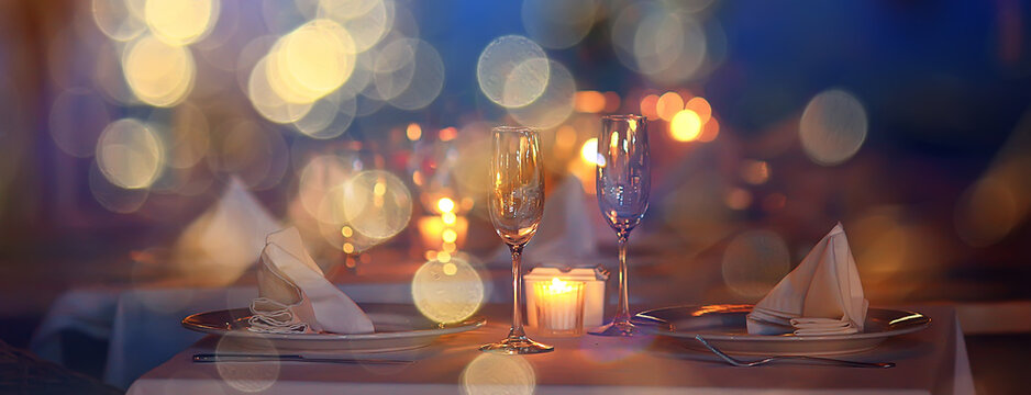 Evening In A Restaurant, Blurred Abstract Background, Bokeh, Alcohol Concept, Wine Glasses In A Bar