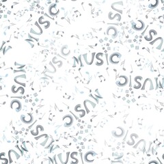 inscription Music and notes are scattered on a white background.