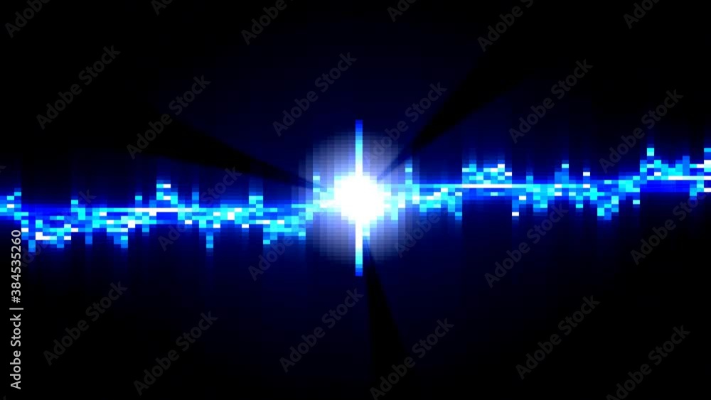 Poster low resolution pixels in waves flowing into central ball of light