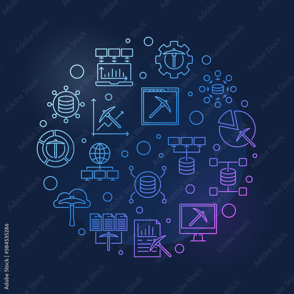 Aufkleber data mining technology concept round vector modern colorful linear illustration on dark background