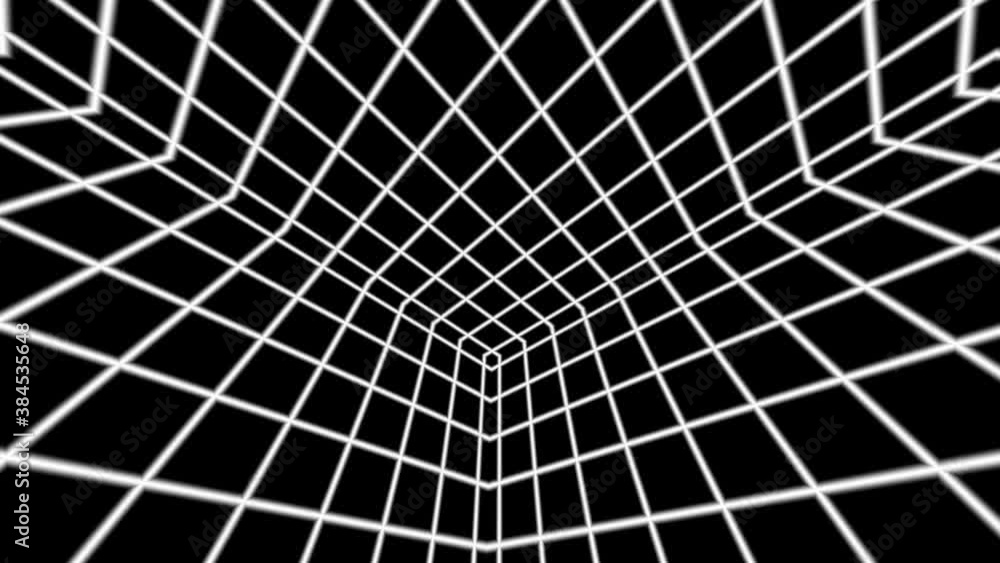 Poster inside a holodeck grid cube room gridded mesh mask