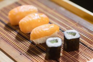 Japanese sushi served on plate