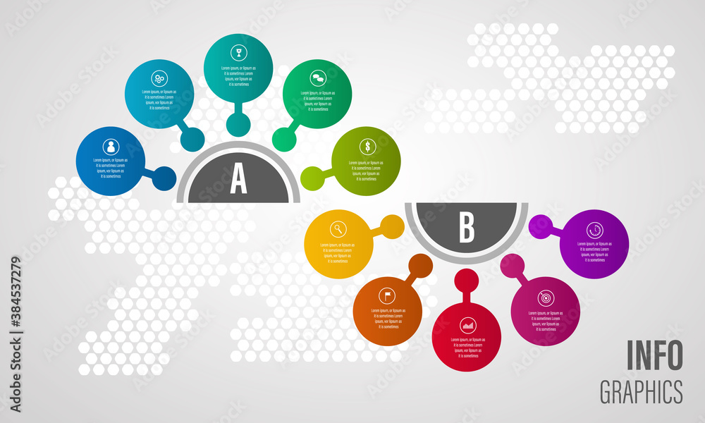 Aufkleber infographics design vector and business icons with 10 options in 2 connecting circle.