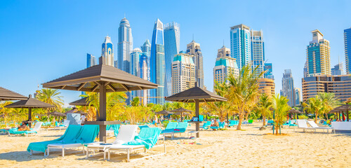 Jumeirah beach and Dubai city skyline, UAE